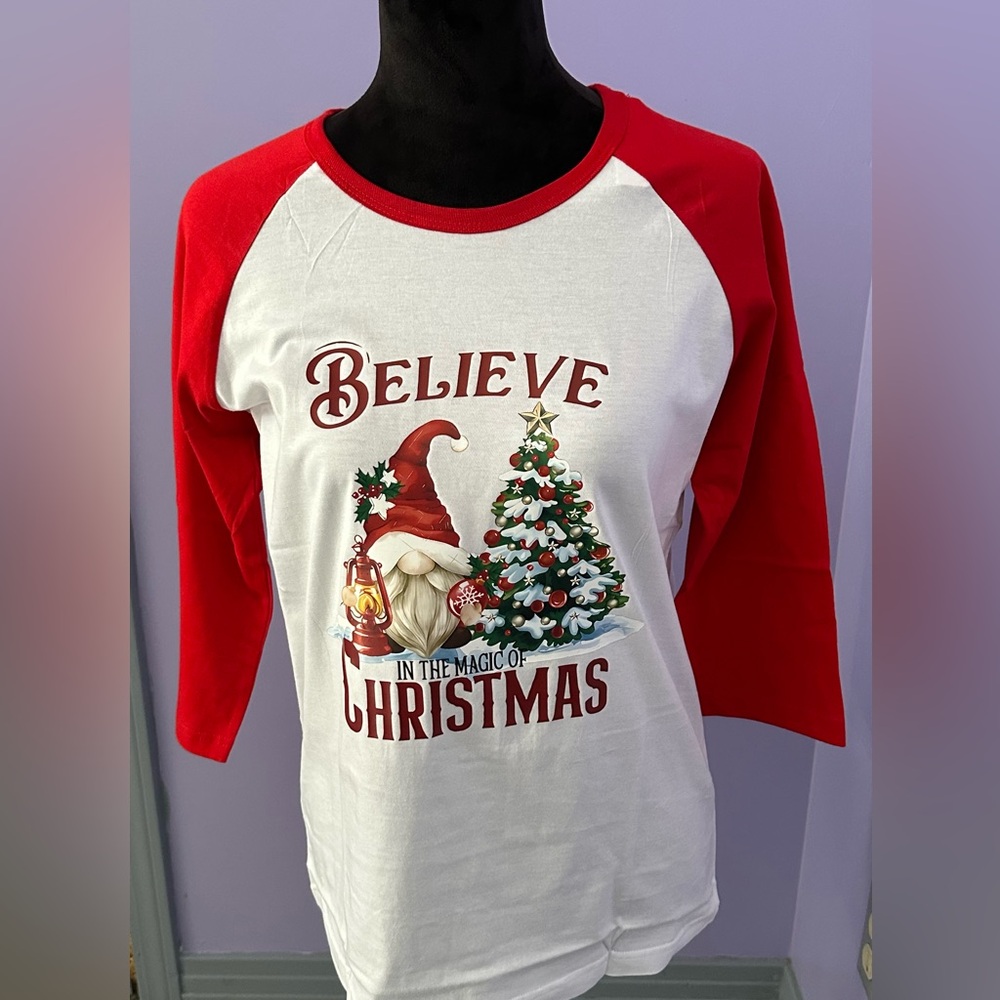Christmas Gnome and Tree Graphic 3/4 Sleeve Tee